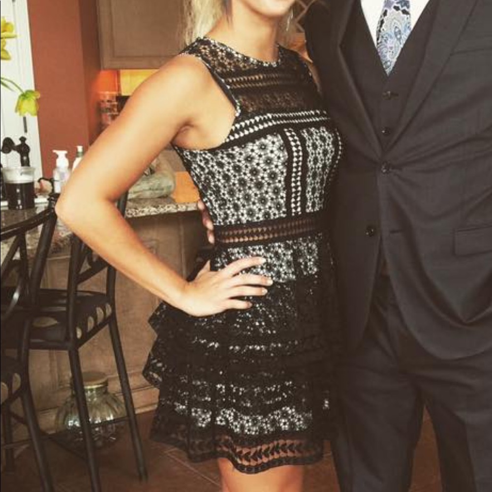Little black lace ruffled dress